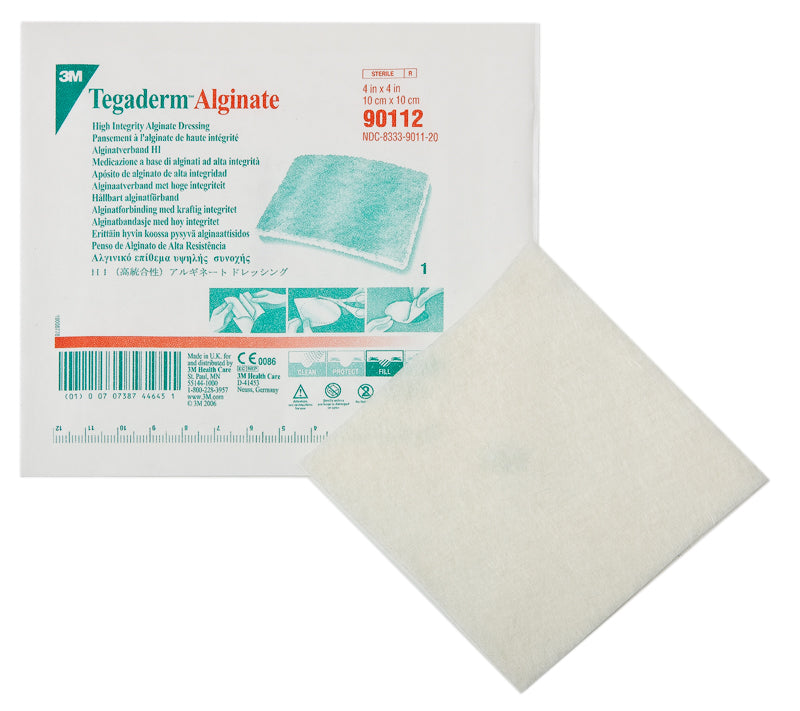 3M 90112 Tegaderm HI (High Integrity) Alginate Non-Adherent Wound Dressing  - 4" x 4", Box of 10 dressings